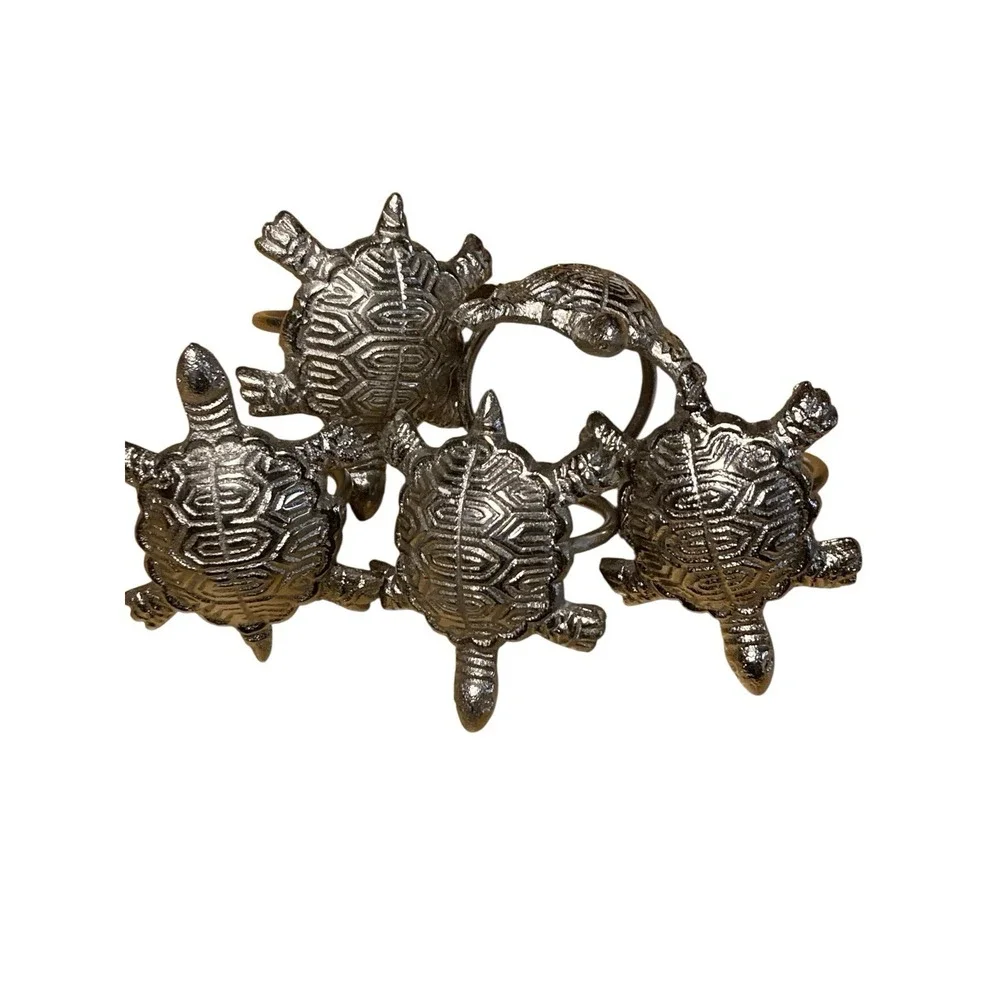 Pier One Napkin Ring Holders Cast Metal Sea Turtles Set Of 5 Nautical Oceanic